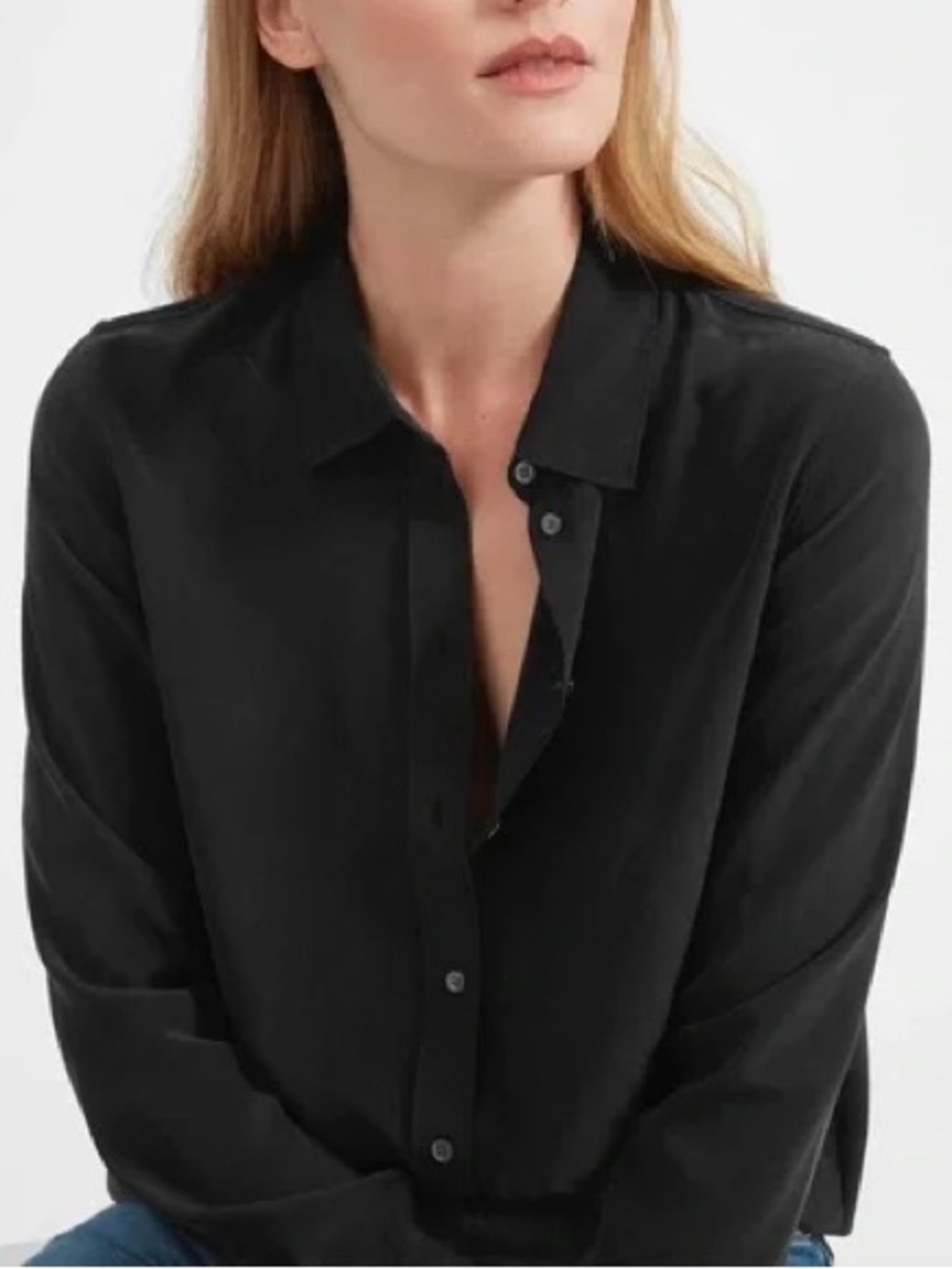 Everlane Women's Everyday Shirt in Silky Cotton Black Long Sleeve Top - Picture 6 of 6